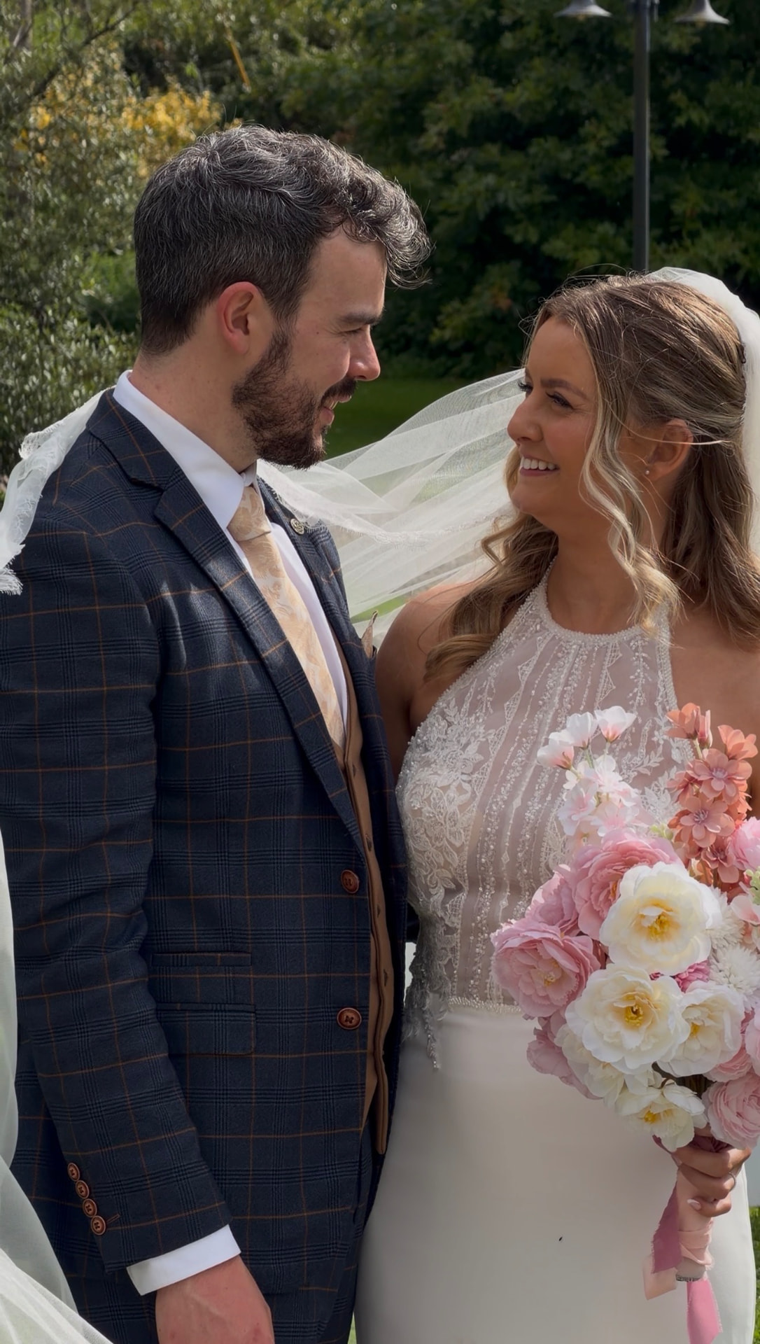 Niamh and Shane looking at each other at The Devon Inn